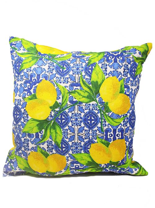 cuscino sartoriale con maioliche blu Capri Me | CUMAIO2GRBLU